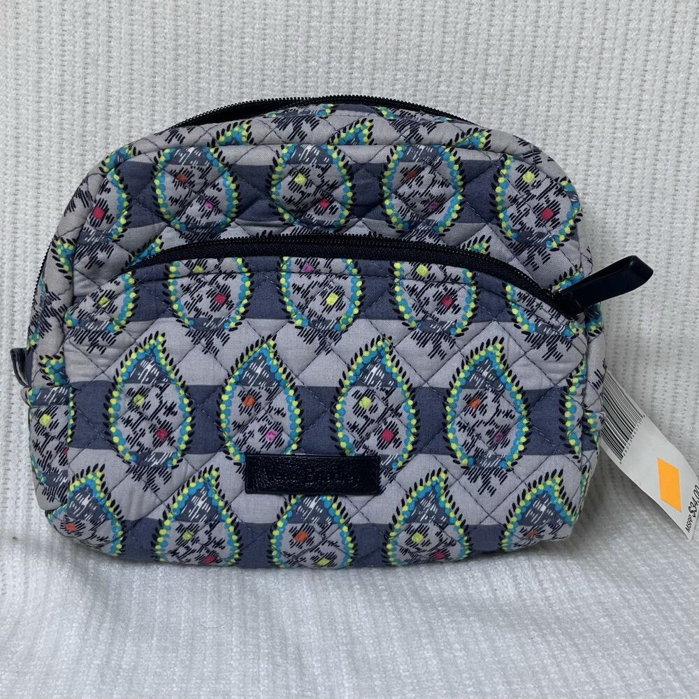 NWT Vera Bradley Iconic Medium Cosmetic Bag Travel Case in Paisley Stripes Gray